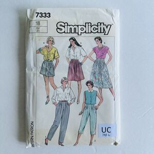 VTG  80s Simplicity Sewing Pattern 7333 Pants Skirt Culottes Sz 18 UNCUT